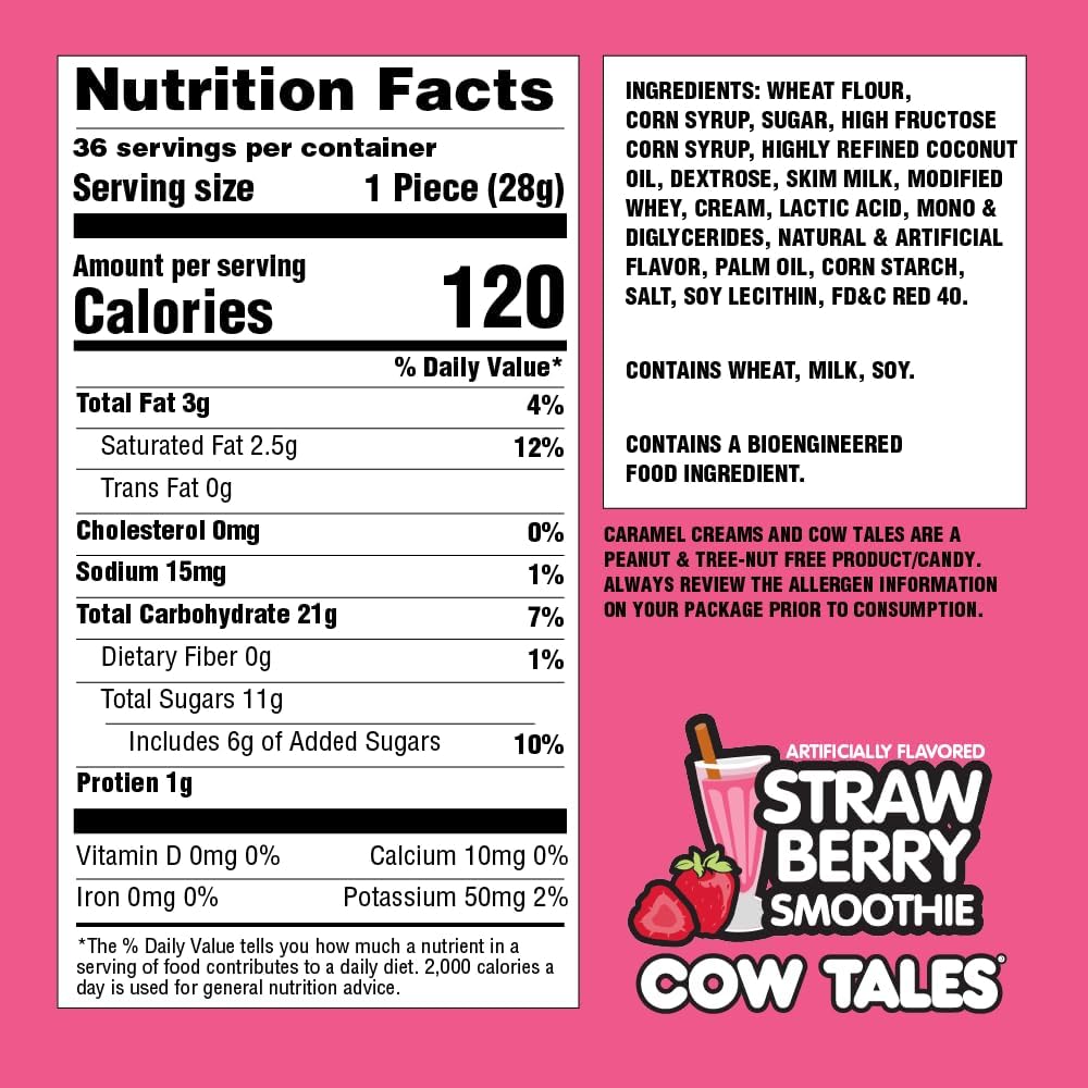 Cream center visible in Goetze's Strawberry Smoothie Cow Tales for a rich bite.
