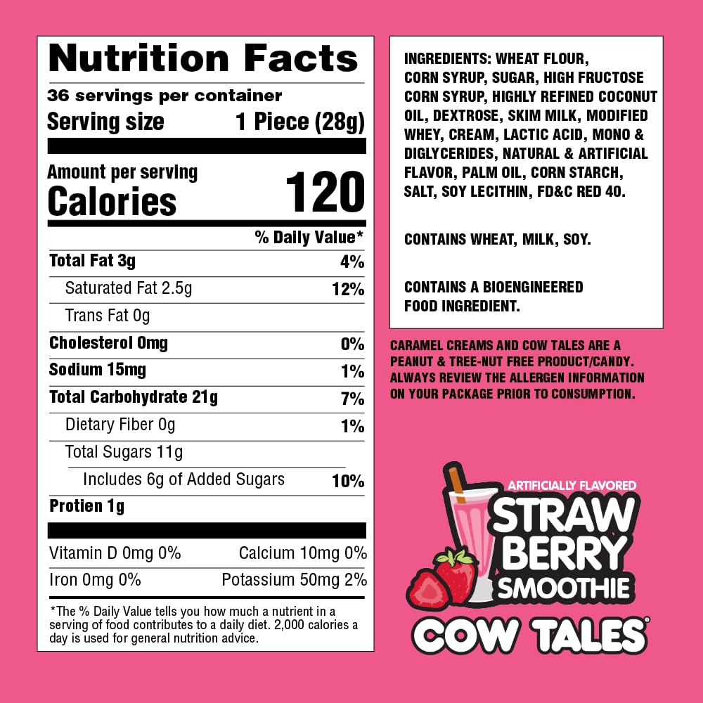 Goetze's Strawberry Smoothie Cow Tales cream center close-up reveals rich texture.
