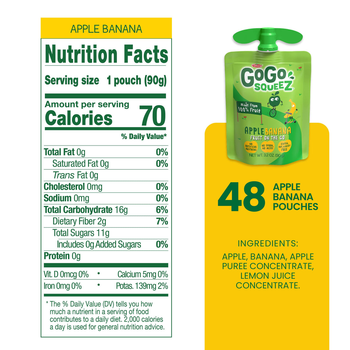 GoGo squeeZ allergen-free pouch suitable for gluten- and dairy-free diets