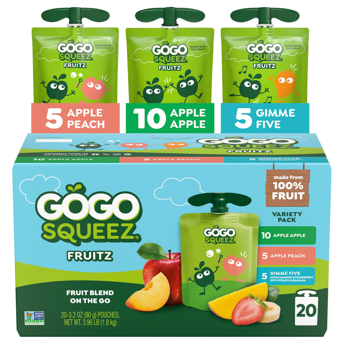 GoGo squeeZ Apple Apple pouch, convenient on-the-go applesauce for busy kids.