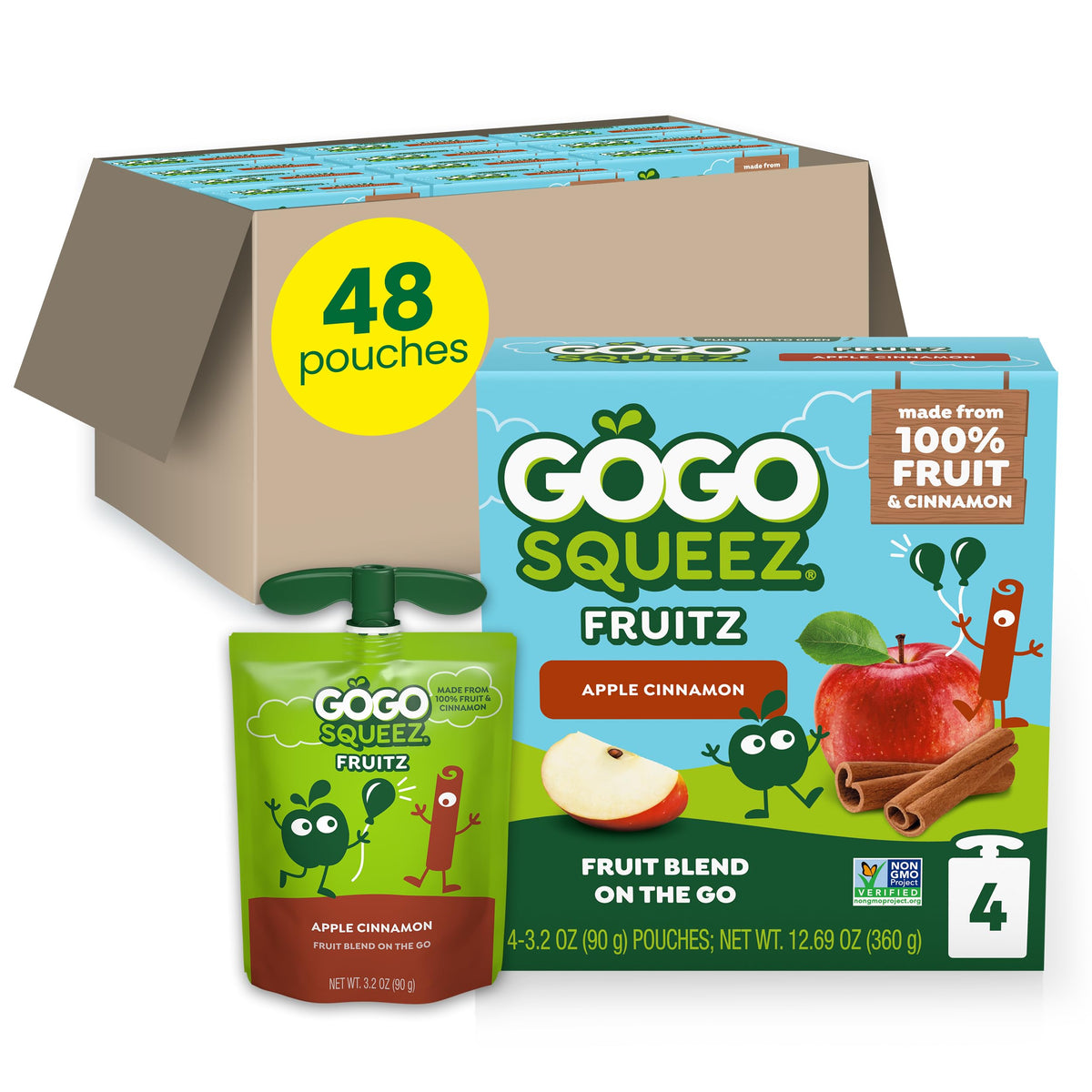 GoGo SqueeZ Apple Cinnamon 3.2oz pouch for mess-free on-the-go snacking