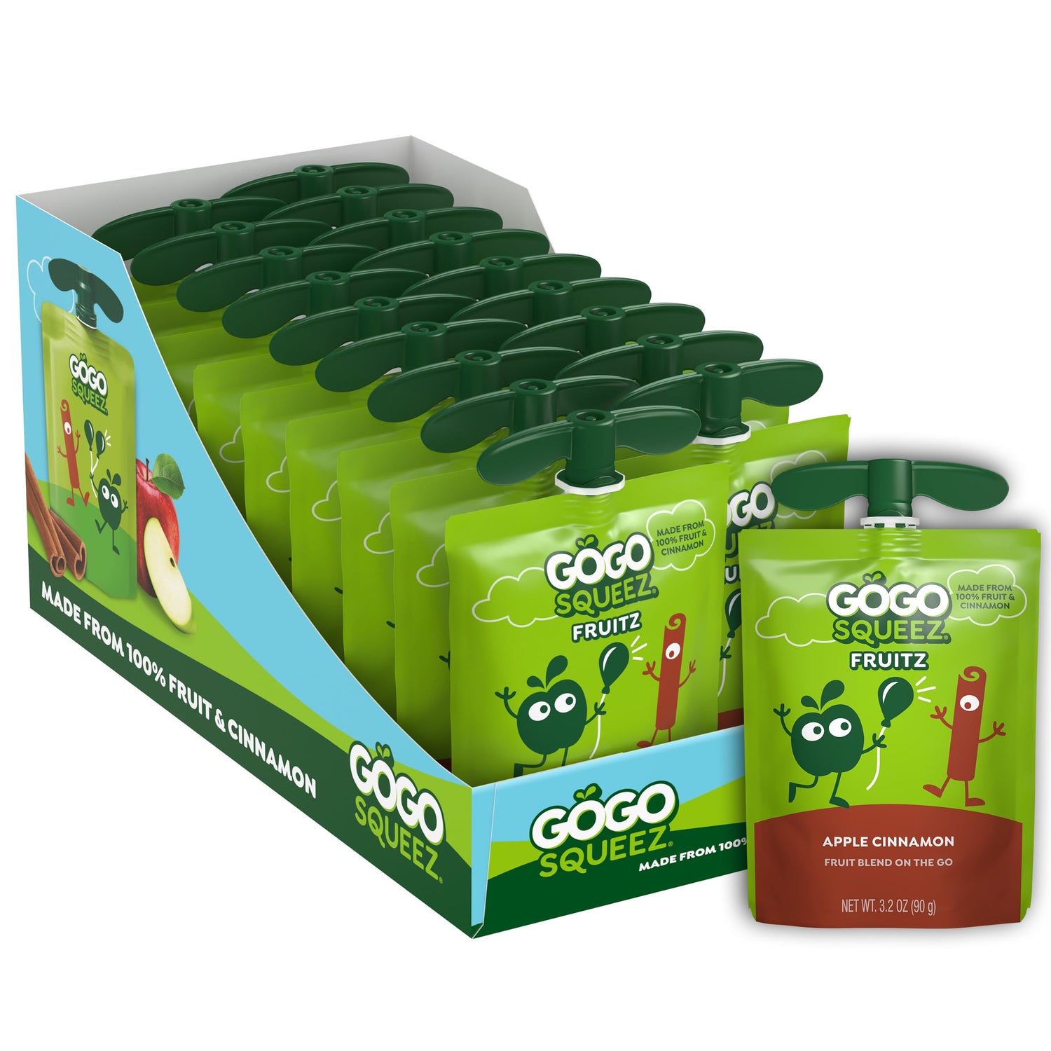 GoGo squeeZ Apple Cinnamon pouch closed for quick, mess-free snacking.