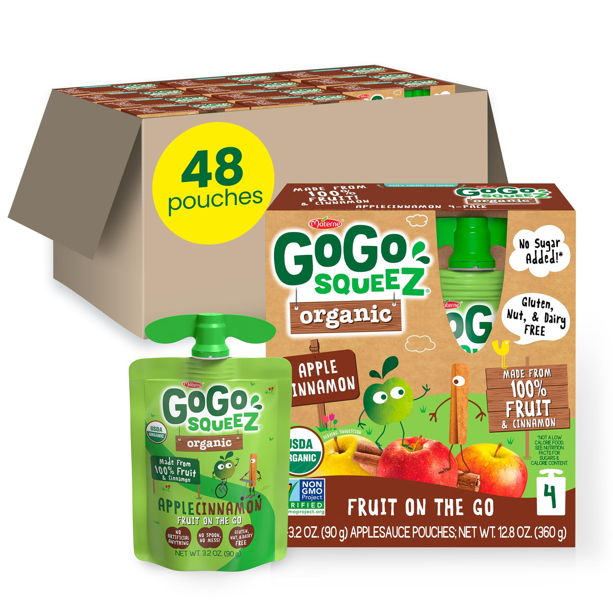 GoGo SqueeZ no sugar added apple cinnamon pouch for on-the-go snacking