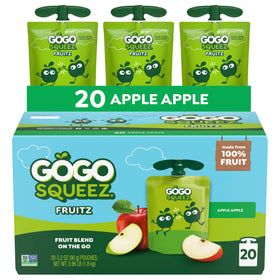 GoGo SqueeZ no sugar added applesauce pouch for on-the-go snacking.