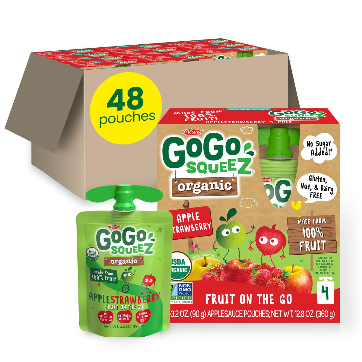 GoGo squeeZ no sugar added organic applesauce apple strawberry pouch for on-the-go snacking