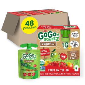 GoGo squeeZ no sugar added organic applesauce apple strawberry pouch for on-the-go snacking