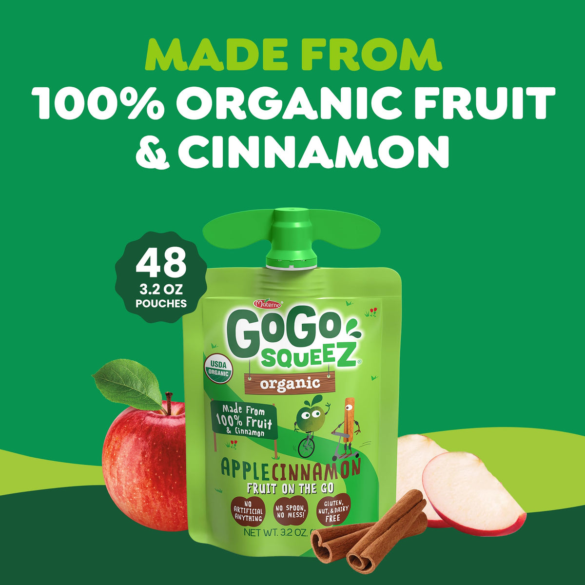 GoGo SqueeZ organic applesauce pouch cap enables easy opening and mess-free snacking