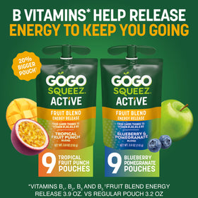 GoGo squeeZ Active Energy Release 20-percent bigger pouch for longer snacking