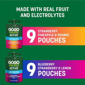 GoGo SqueeZ Active Fruit Blend with Electrolytes on-the-go snack pack for sports practice