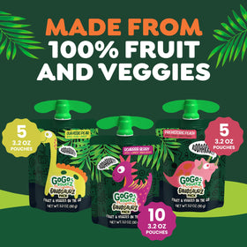 GoGo SqueeZ Jurassic Pear pouch with apple-carrot-pear blend for quick school snacks