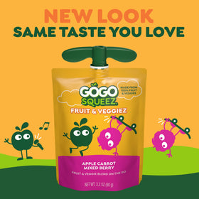 GoGo squeeZ Pedal Peach pouch offers apples, peaches, and sweet potatoes in a convenient, unsweetened snack.
