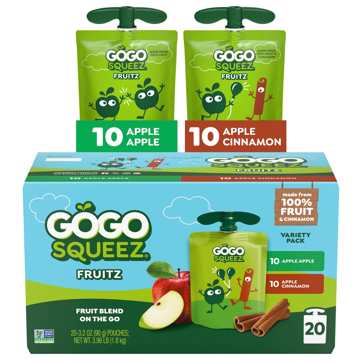 GoGo SqueeZ apple cinnamon pouch for on-the-go snacking with no added sugar