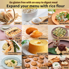 Gohan Japan gluten-free flour label emphasizes easy wheat-free substitution.