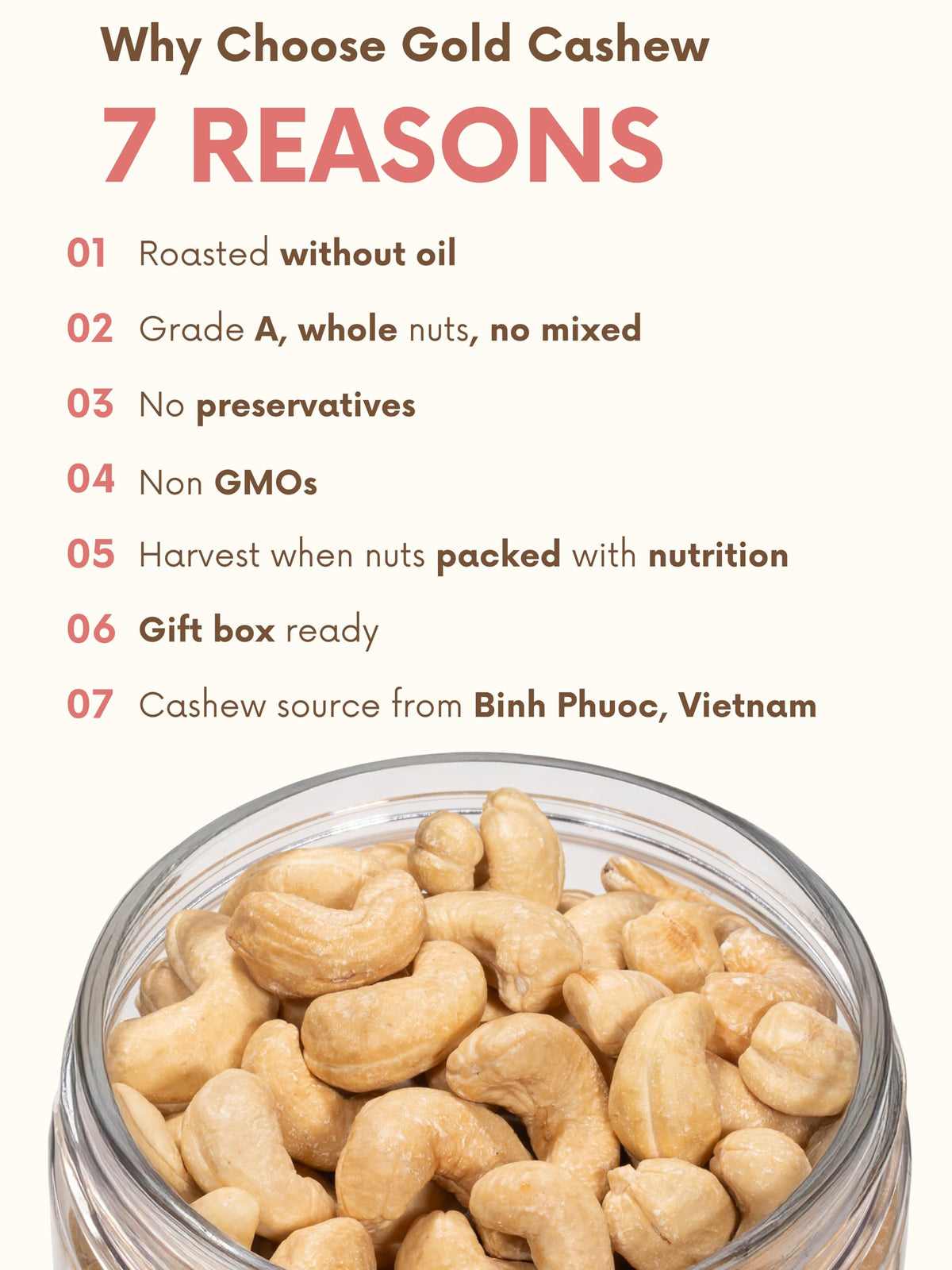 Gold Cashew sealed jar packaging ideal for gifting and freshness.