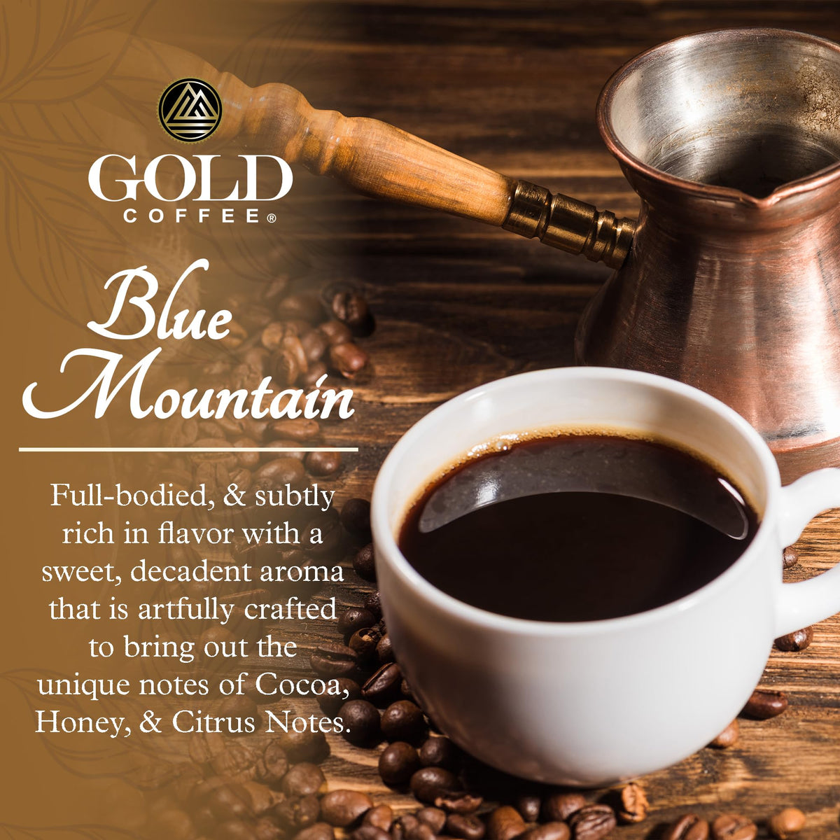 Gold Coffee Co. cup image suggests smooth medium roast ideal for everyday mornings.