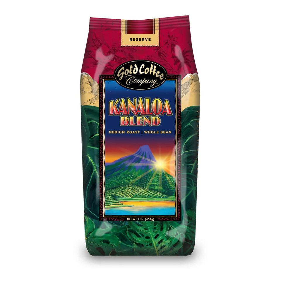 Gold Coffee Co. Kanaloa bag front highlighting premium roast aroma.