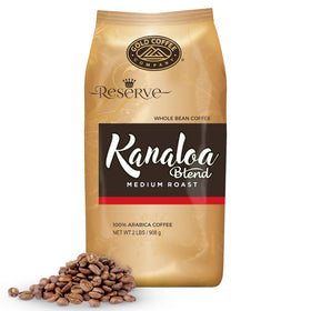 Gold Coffee Kanaloa Premium House Blend whole beans in a 2 lb bag for consistent brews.