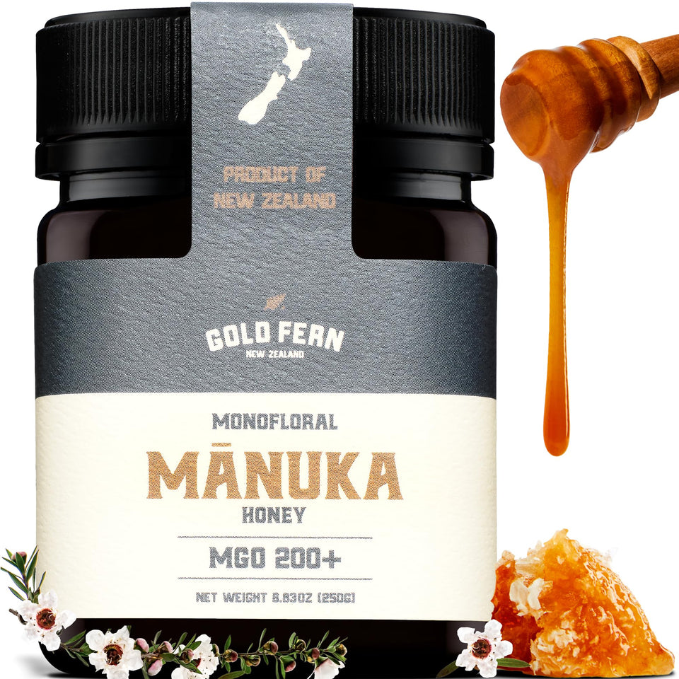 Gold Fern Honey Manuka bottle, raw and pure.