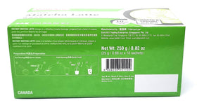 Gold Kili Instant Matcha Latte pack two on kitchen shelf offering convenient, shareable beverage option.