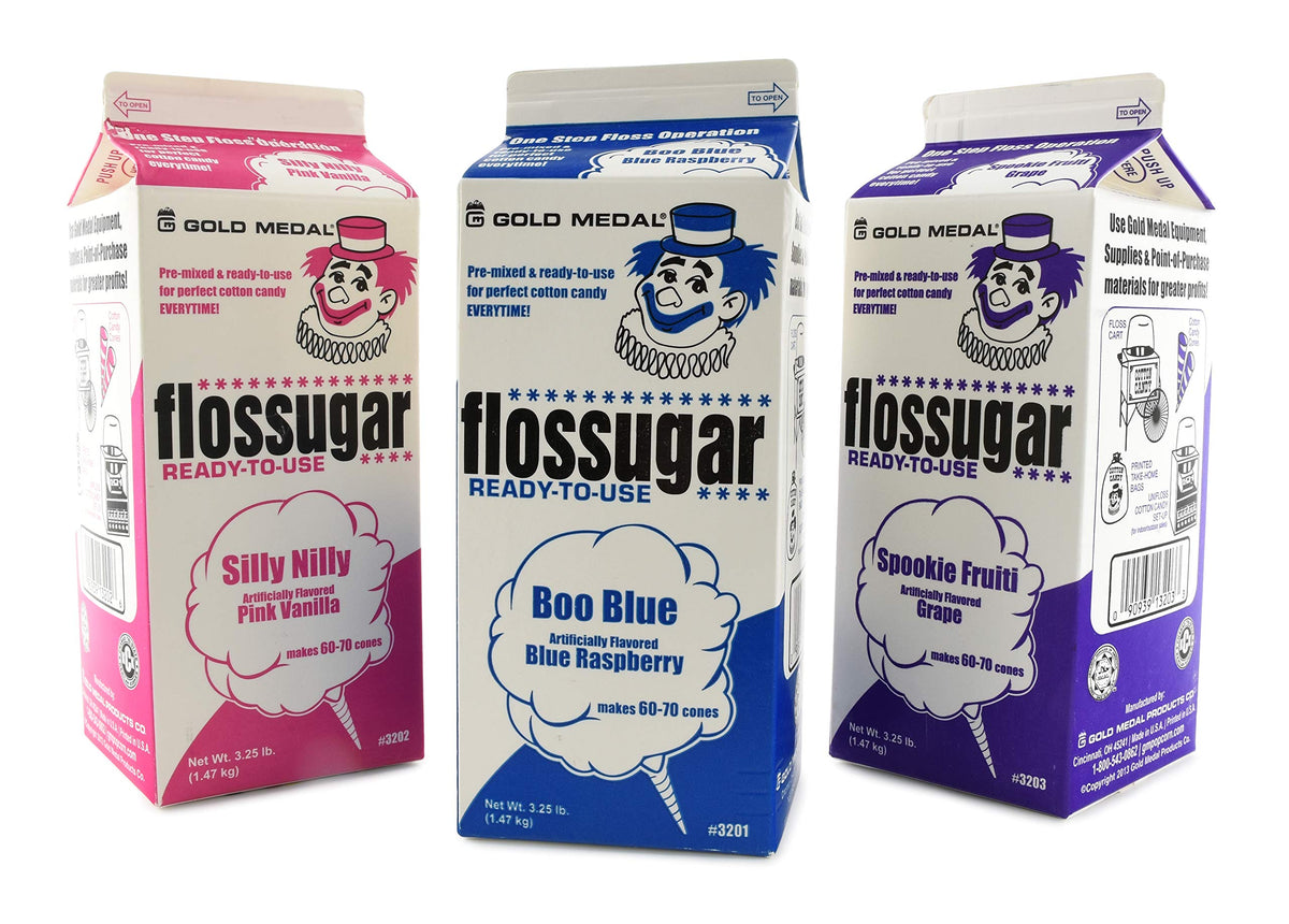 Gold Medal cotton candy sugar in blue raspberry half-gallon for smooth, fluffy treats