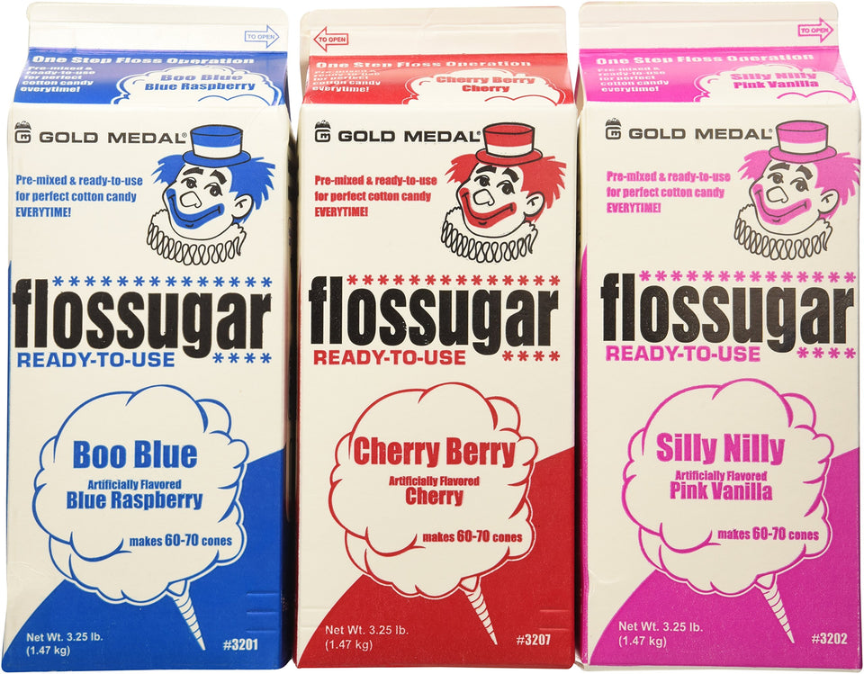 Gold Medal Cotton Candy Sugar Blue Raspberry shows vivid color for fluffy treats.