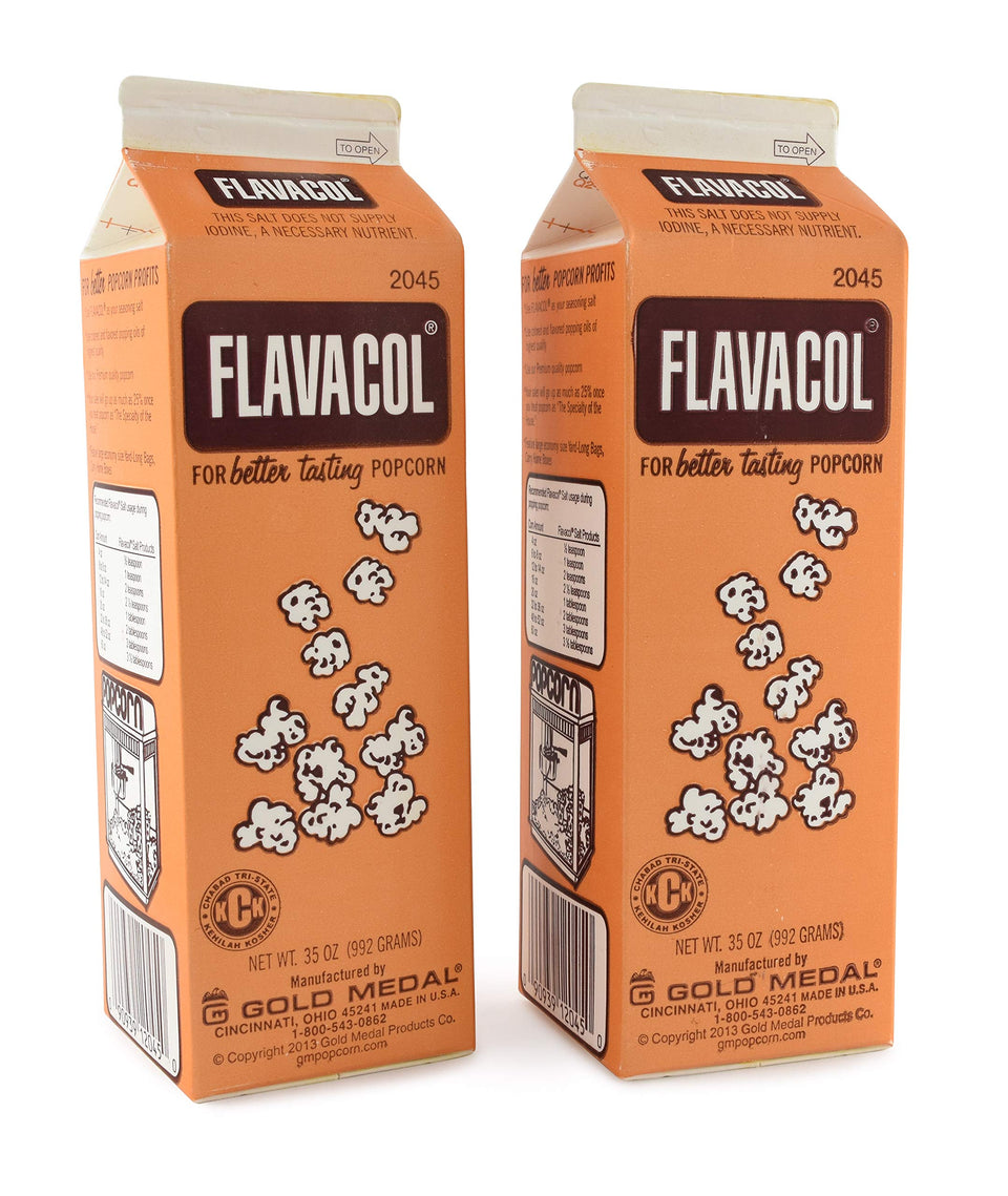 Gold Medal Flavacol popcorn salt 2-pack jar front showing label and theater-style flavor.