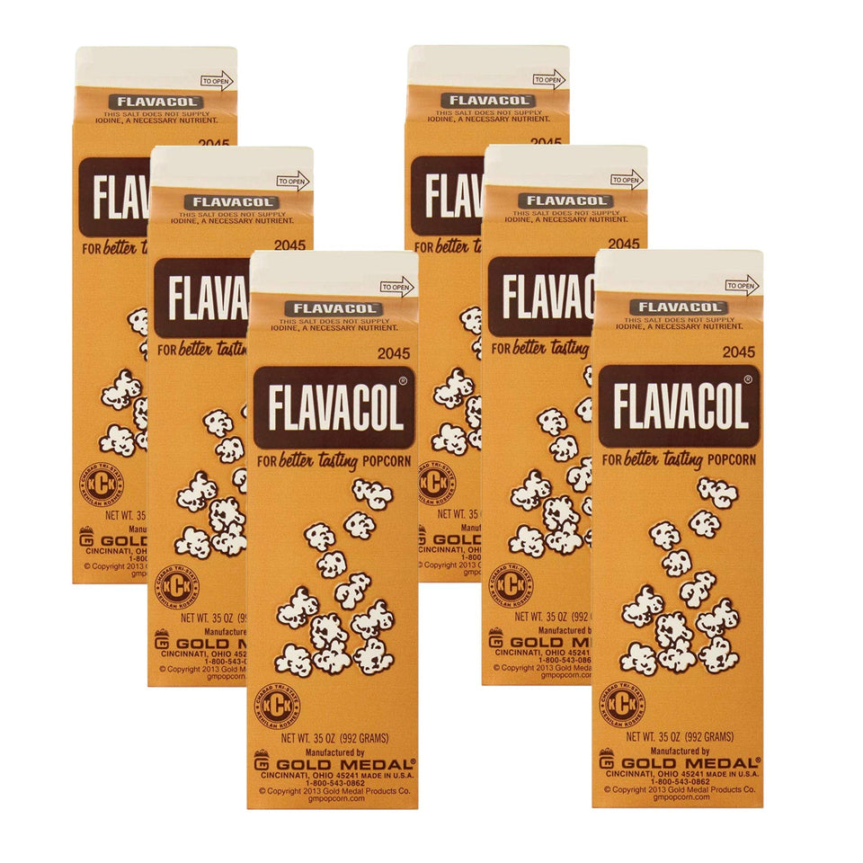 Gold Medal Flavacol popcorn salt 35oz pack-6 enhances theater-style flavor.