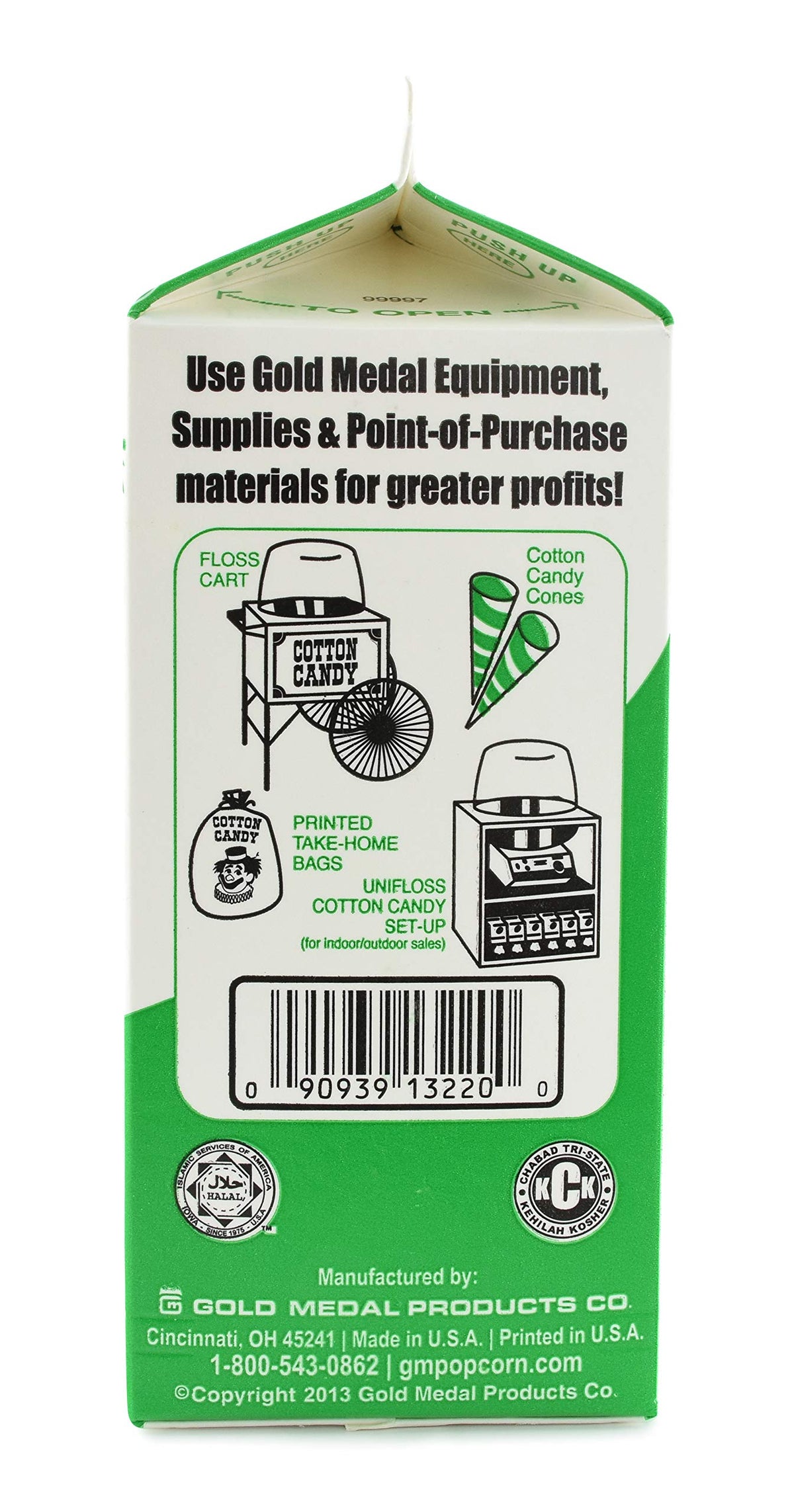 Gold Medal Green Apple Flossugar ready-to-use cones image highlighting no mix needed.