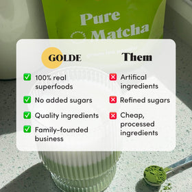 GOLDE Organic non-GMO label on pouch signaling clean premium quality.