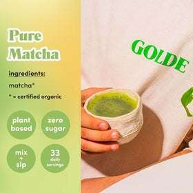 GOLDE Pure Matcha cup with steam showing a smooth energy lift.