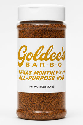Goldee's Bar-B-Q All-Purpose Seasoning Rub packaging showcases a versatile spice blend for quick flavor.