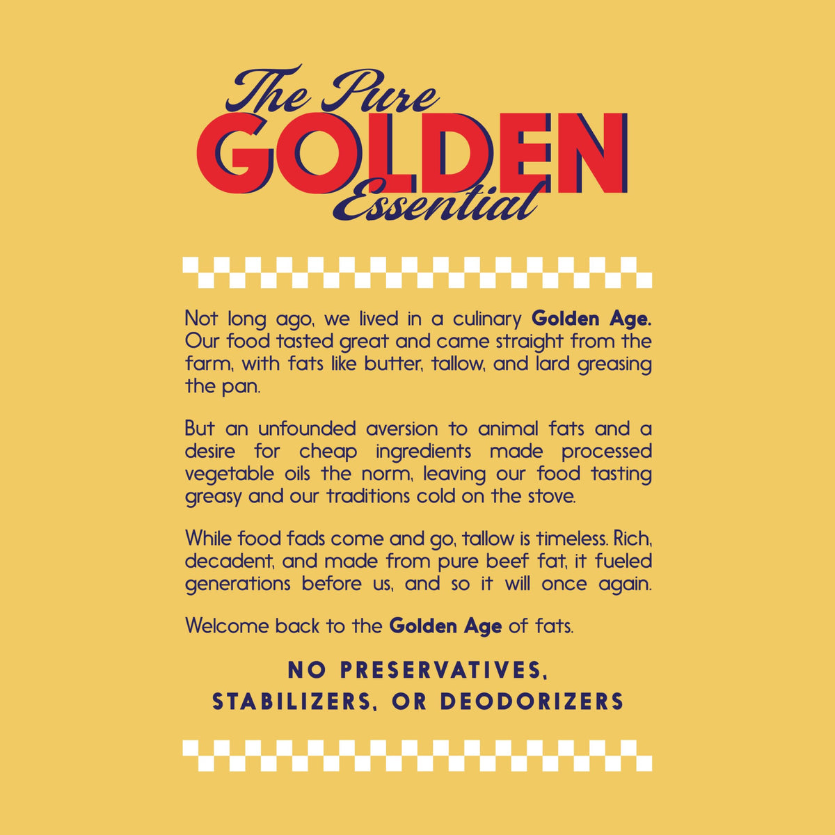 Golden Age Premium Tallow room-temperature stability promises long shelf life.