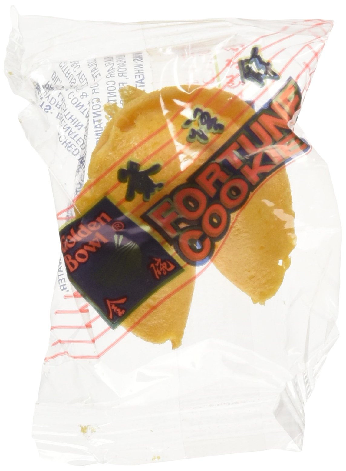 Golden Bowl fortune cookies in clear packaging, ideal for events.