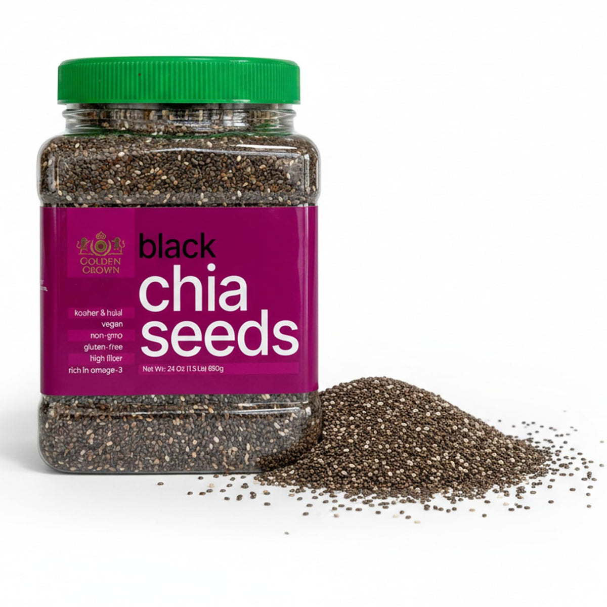 Golden Crown Black Chia Seeds bottle for gluten-free meals