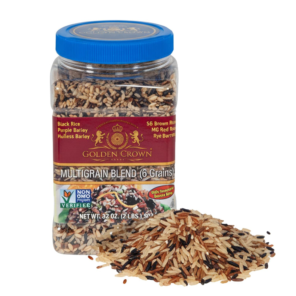 Golden Crown multigrain blend with black rice in a bowl, ideal for hearty bowls.