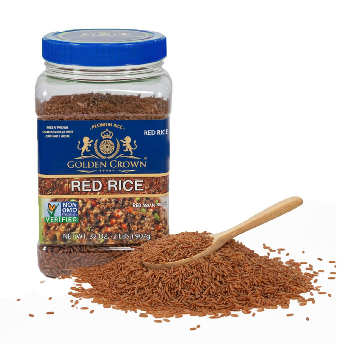 Golden Crown Red Rice packaging shows premium quality and aging process.