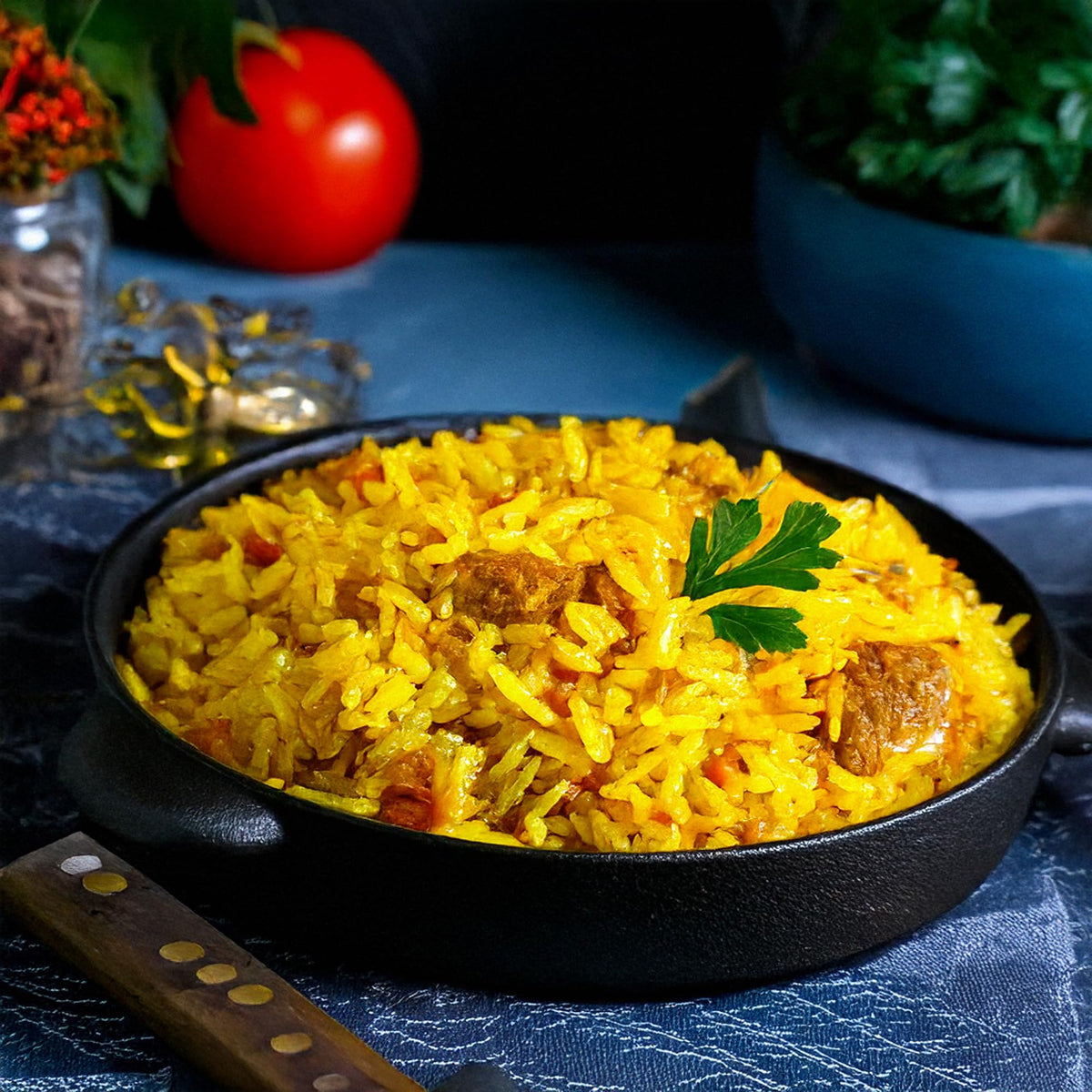 Golden Crown Saffron Yellow Rice grain closeup highlights long-grain quality.