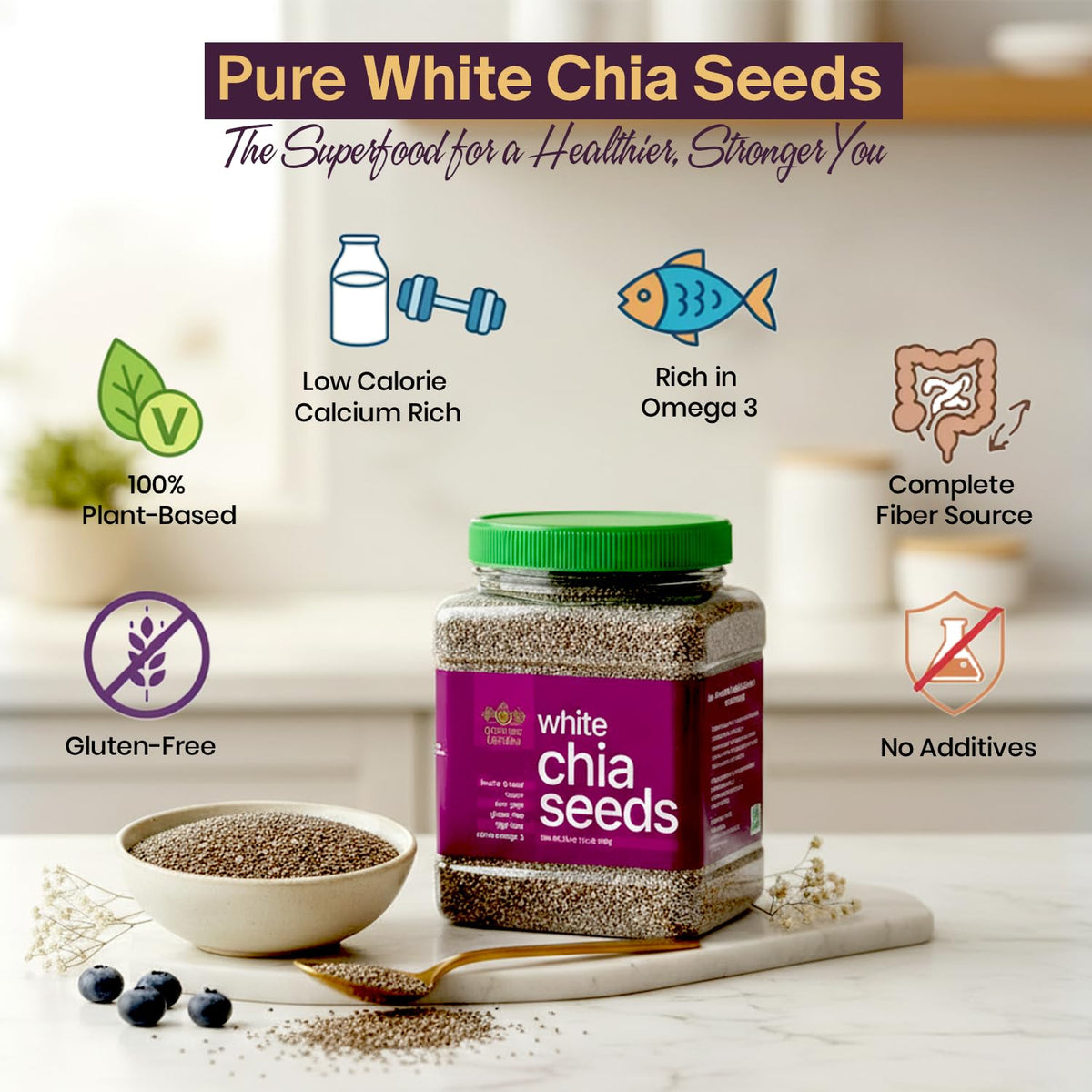 Golden Crown White Chia Seeds used in creamy puddings.