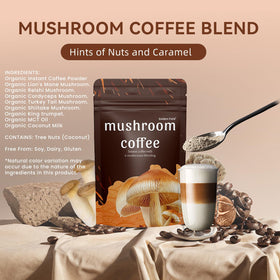 Golden Field Mushroom Coffee with Lions Mane for sharp focus in a hot mug