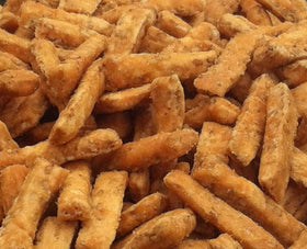 Golden Flavor Sesame Sticks unsalted packaging showing four 12-ounce bags for convenient snacking.
