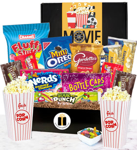Golden Gift Box deluxe movie night basket for cozy home cinema