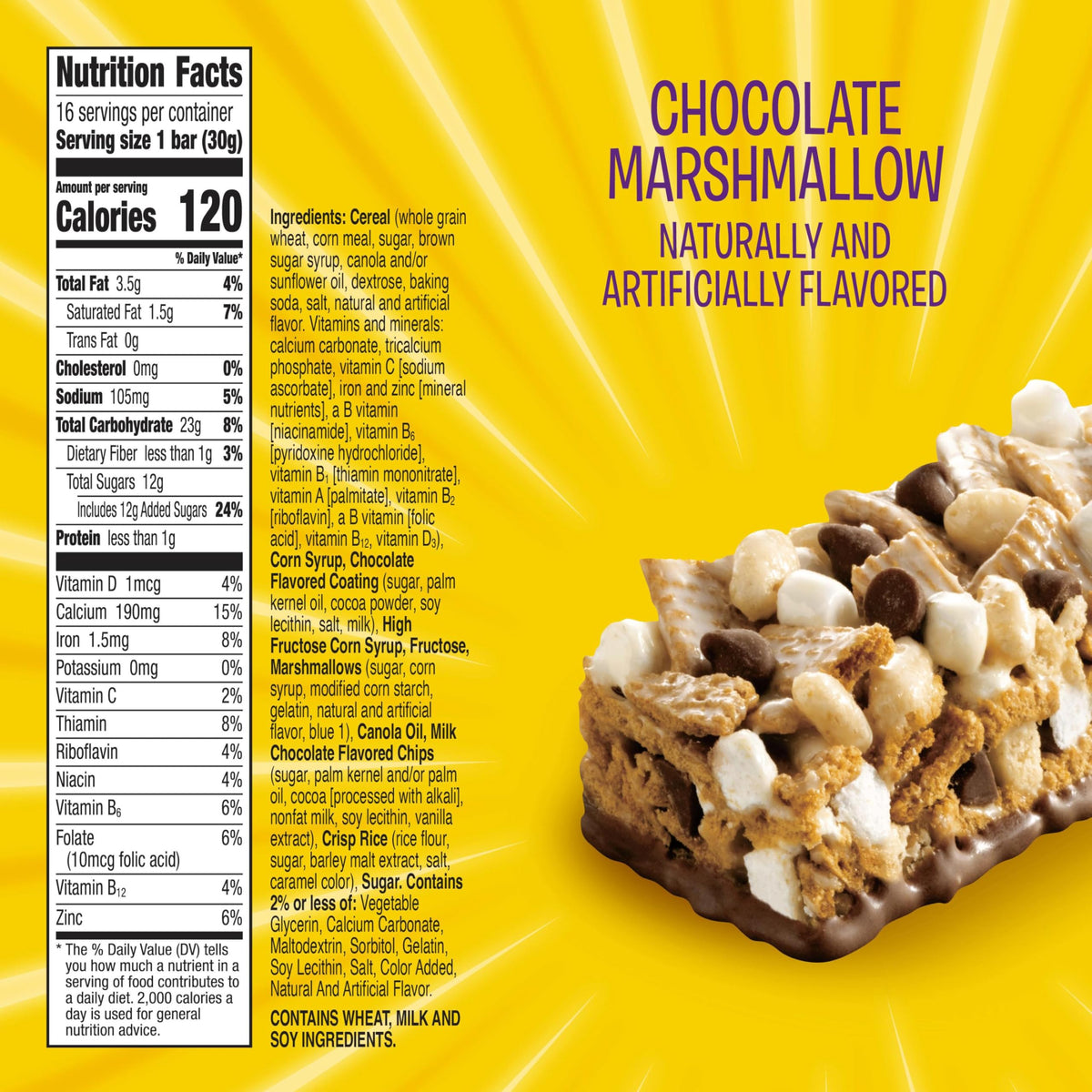 Golden Grahams S'mores bar close-up, crispy graham pieces for crunchy bites.