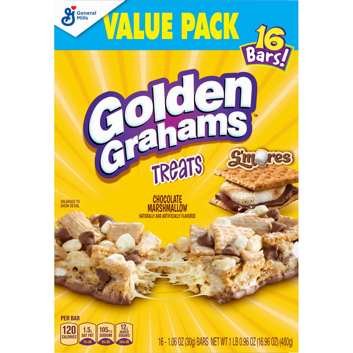 Golden Grahams S'mores bar in lunchbox, ready for school snacks.