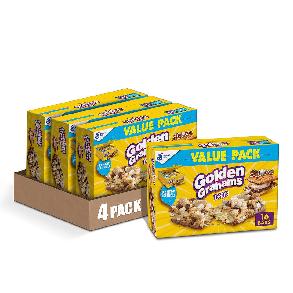 Golden Grahams S'mores bar packaging, portable snack option for school and travel.