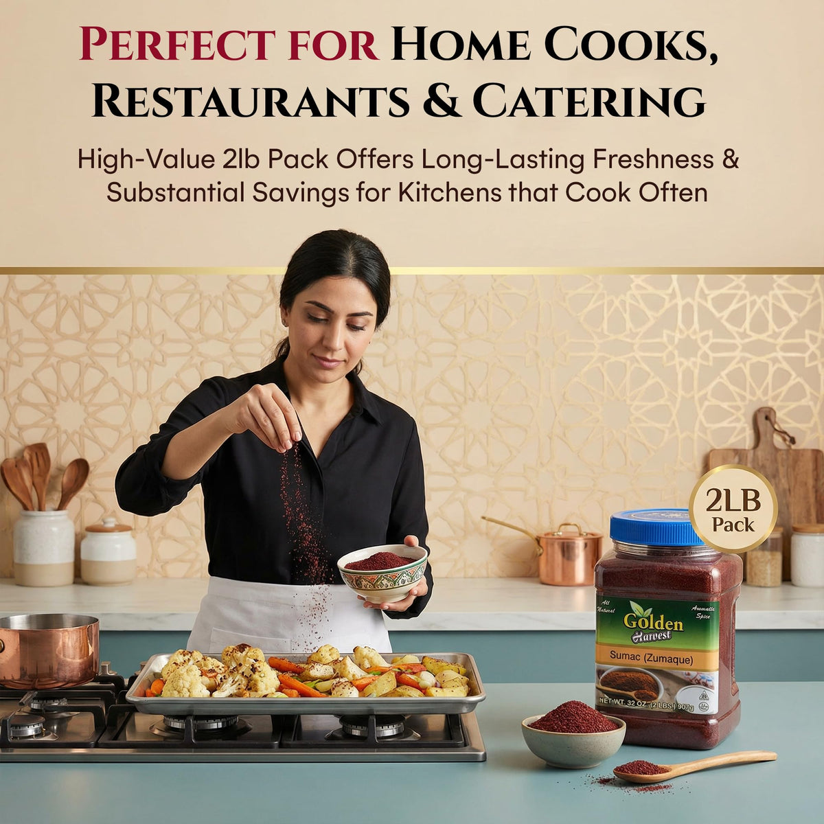 Golden Harvest Sumac on a Mediterranean plate emphasizing versatility.