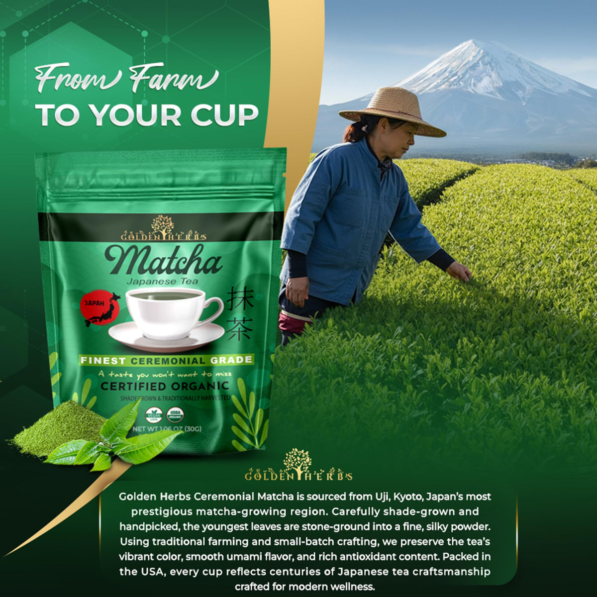 Golden Herbs Matcha gluten-free and vegan friendly product