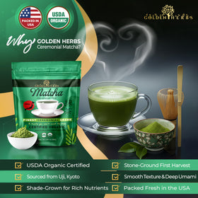Golden Herbs Matcha USDA Organic label and additive-free purity