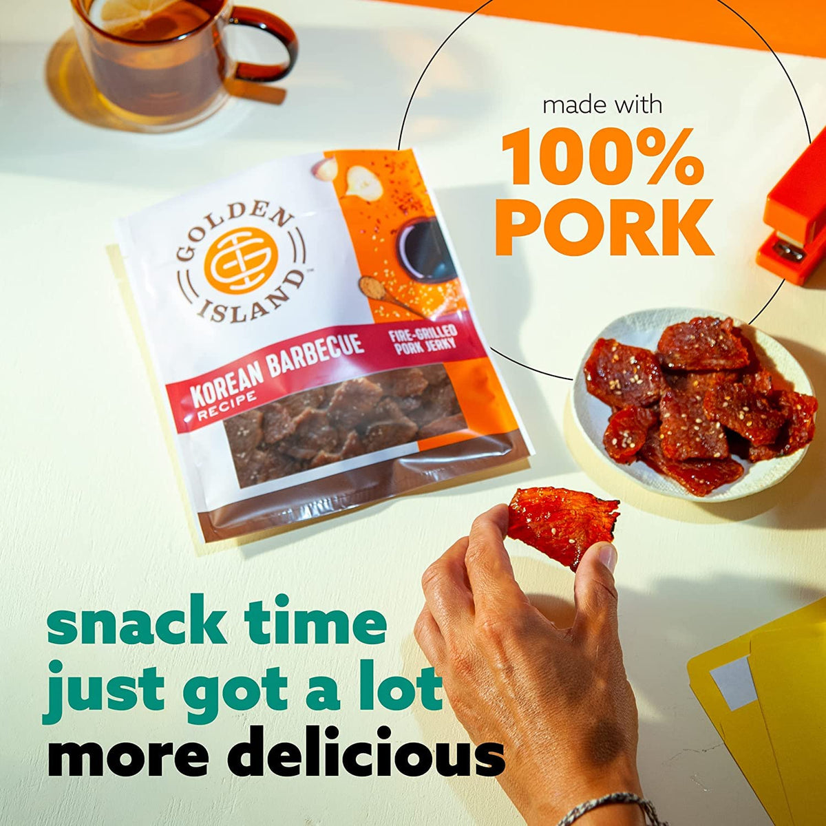 Golden Island gluten-free Korean BBQ flavor, ideal for gym bag snacks.