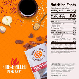 Golden Island Korean BBQ Pork Jerky close-up shows tender texture with a glossy glaze