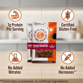 Golden Island Korean BBQ Pork Jerky pack ready-to-eat, perfect for lunches and trips